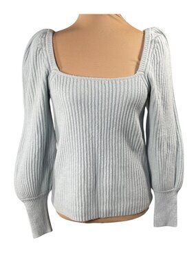 Loft Sweater Size M Medium Seafoam Green Puff Sleeve Square Neck